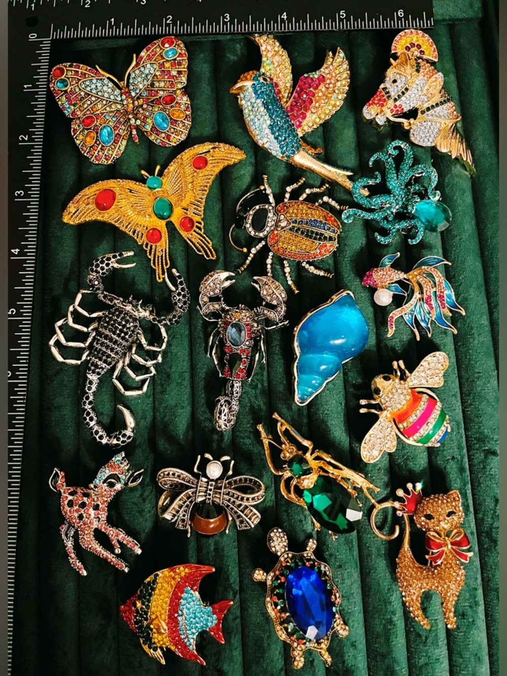 17 Statement Animal Brooch Rhinestone Butterfly Fish Bee Beetle Scorpion Squid